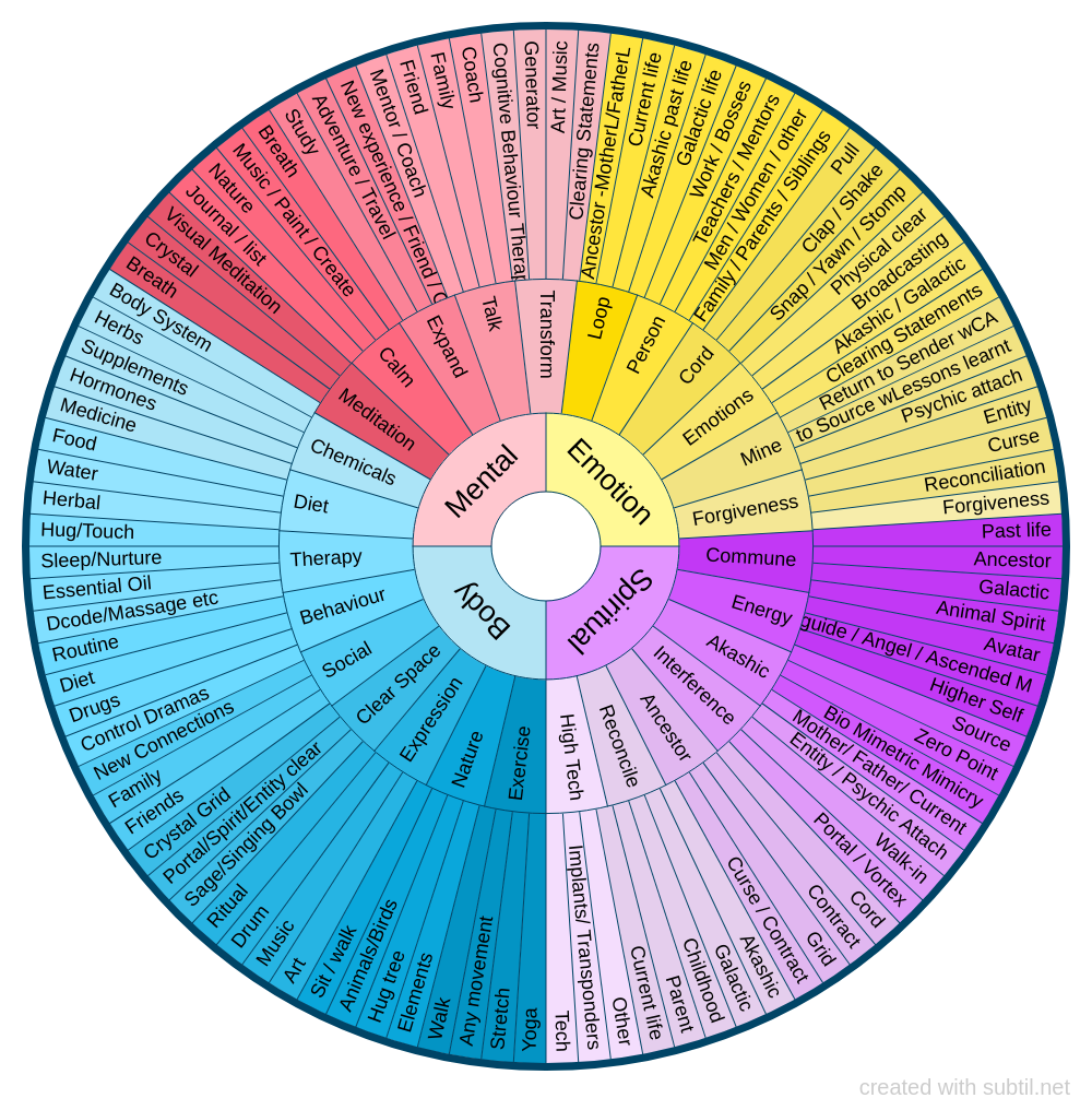 Subtil - Dowsing chart : 4 levels of Being