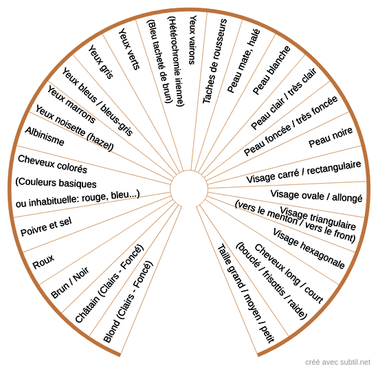 Aspects physiques (cheveux-yeux-visage-taille)