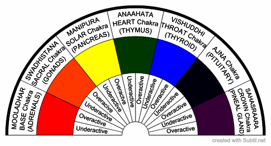 Chart of chakras with correspondent glands