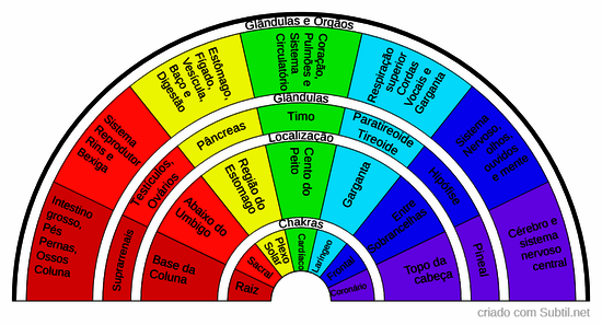 Tabela - chakras, glândulas e órgãos correspondente.
