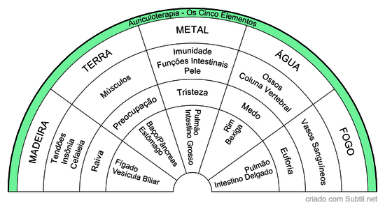 Aurículoterapia - cinco elementos/energias