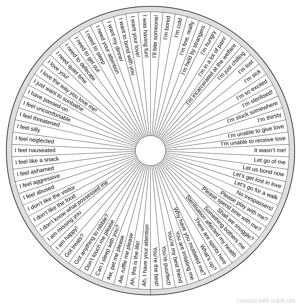 Subtil - Dowsing chart : What my pet is saying